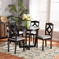 Baxton Studio Morigan-Grey/Dark Brown-5PC Dining Set Morigan Modern Transitional Grey Fabric Upholstered and Dark Brown Finished Wood 5-Piece Dining Seto